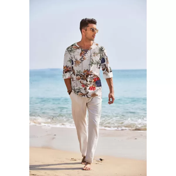 COOFANDY Mens Linen Beach Tee Shirts Cotton Hippie Shirts V Neck Long Sleeve Tunic Big and Tall Yoga Shirt