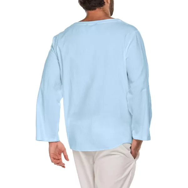 COOFANDY Mens Linen Beach Tee Shirts Cotton Hippie Shirts V Neck Long Sleeve Tunic Big and Tall Yoga Shirt