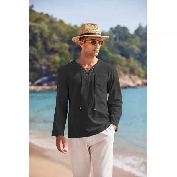 COOFANDY Mens Linen Beach Tee Shirts Cotton Hippie Shirts V Neck Long Sleeve Tunic Big and Tall Yoga Shirt