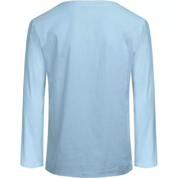 COOFANDY Mens Linen Beach Tee Shirts Cotton Hippie Shirts V Neck Long Sleeve Tunic Big and Tall Yoga Shirt