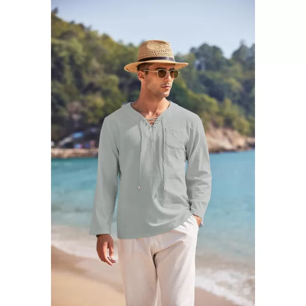 COOFANDY Mens Linen Beach Tee Shirts Cotton Hippie Shirts V Neck Long Sleeve Tunic Big and Tall Yoga Shirt