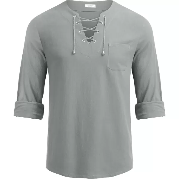 COOFANDY Mens Linen Beach Tee Shirts Cotton Hippie Shirts V Neck Long Sleeve Tunic Big and Tall Yoga Shirt