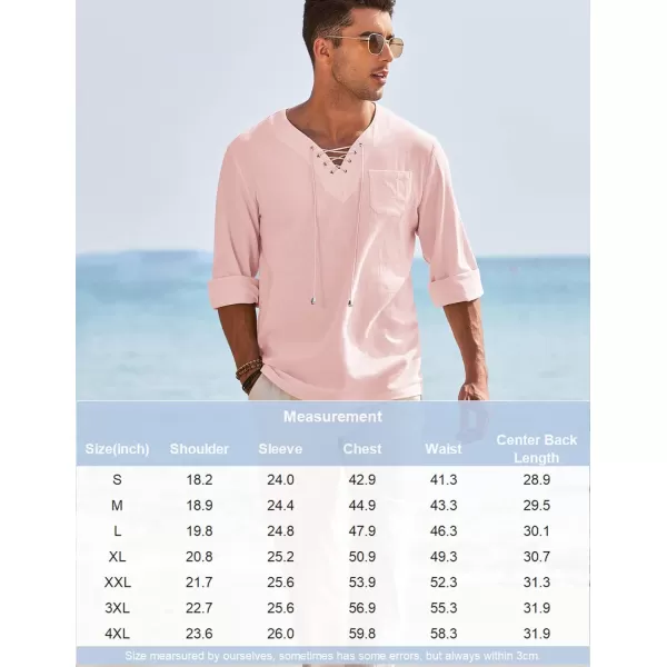 COOFANDY Mens Linen Beach Tee Shirts Cotton Hippie Shirts V Neck Long Sleeve Tunic Big and Tall Yoga Shirt