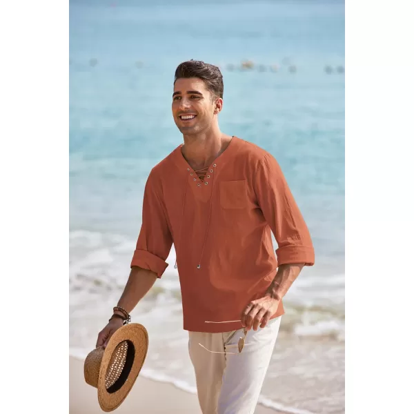 COOFANDY Mens Linen Beach Tee Shirts Cotton Hippie Shirts V Neck Long Sleeve Tunic Big and Tall Yoga Shirt