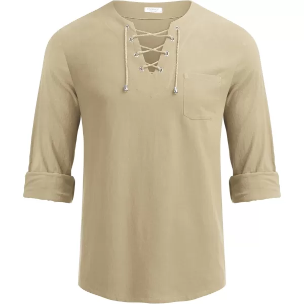 COOFANDY Mens Linen Beach Tee Shirts Cotton Hippie Shirts V Neck Long Sleeve Tunic Big and Tall Yoga Shirt
