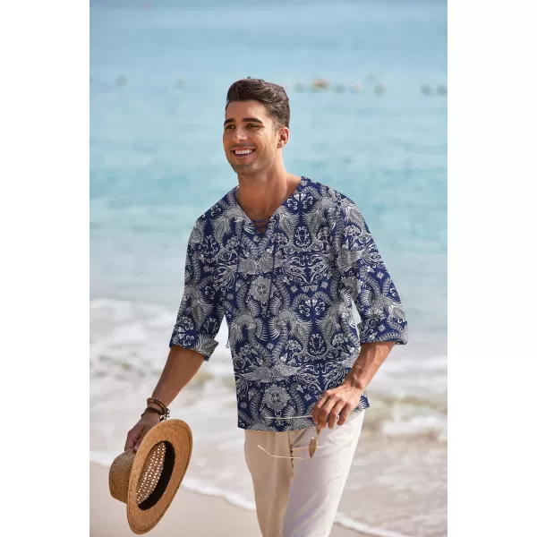 COOFANDY Mens Linen Beach Tee Shirts Cotton Hippie Shirts V Neck Long Sleeve Tunic Big and Tall Yoga Shirt