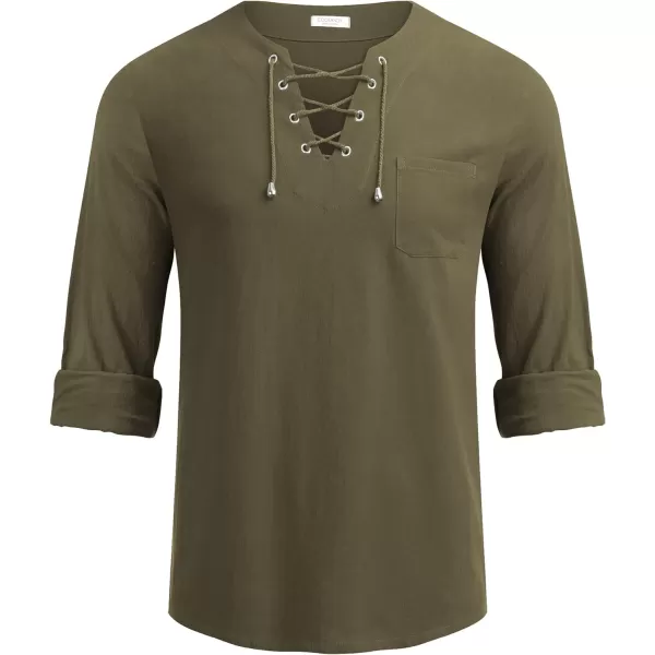 COOFANDY Mens Linen Beach Tee Shirts Cotton Hippie Shirts V Neck Long Sleeve Tunic Big and Tall Yoga Shirt