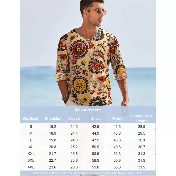 COOFANDY Mens Linen Beach Tee Shirts Cotton Hippie Shirts V Neck Long Sleeve Tunic Big and Tall Yoga Shirt