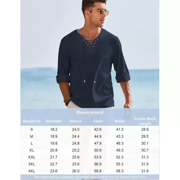 COOFANDY Mens Linen Beach Tee Shirts Cotton Hippie Shirts V Neck Long Sleeve Tunic Big and Tall Yoga Shirt