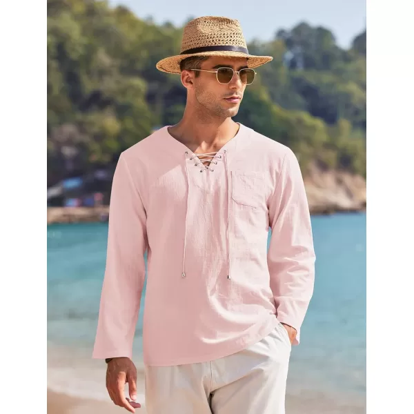 COOFANDY Mens Linen Beach Tee Shirts Cotton Hippie Shirts V Neck Long Sleeve Tunic Big and Tall Yoga Shirt