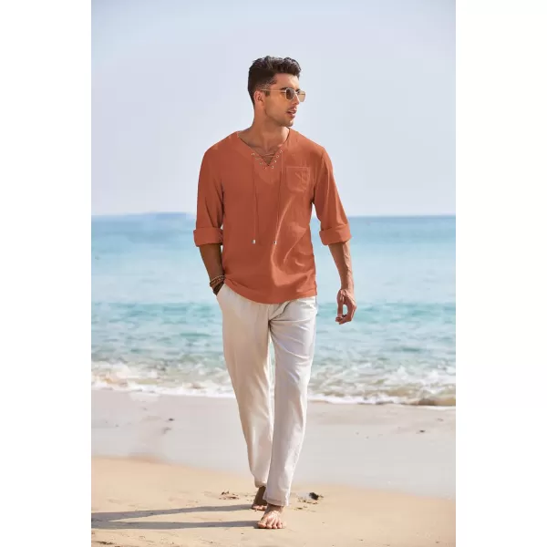 COOFANDY Mens Linen Beach Tee Shirts Cotton Hippie Shirts V Neck Long Sleeve Tunic Big and Tall Yoga Shirt