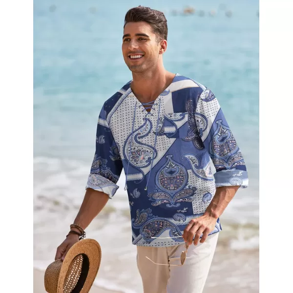 COOFANDY Mens Linen Beach Tee Shirts Cotton Hippie Shirts V Neck Long Sleeve Tunic Big and Tall Yoga Shirt