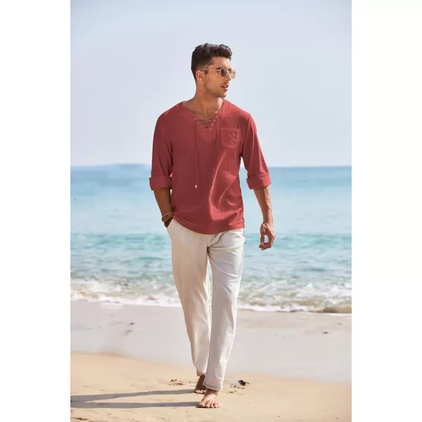 COOFANDY Mens Linen Beach Tee Shirts Cotton Hippie Shirts V Neck Long Sleeve Tunic Big and Tall Yoga Shirt