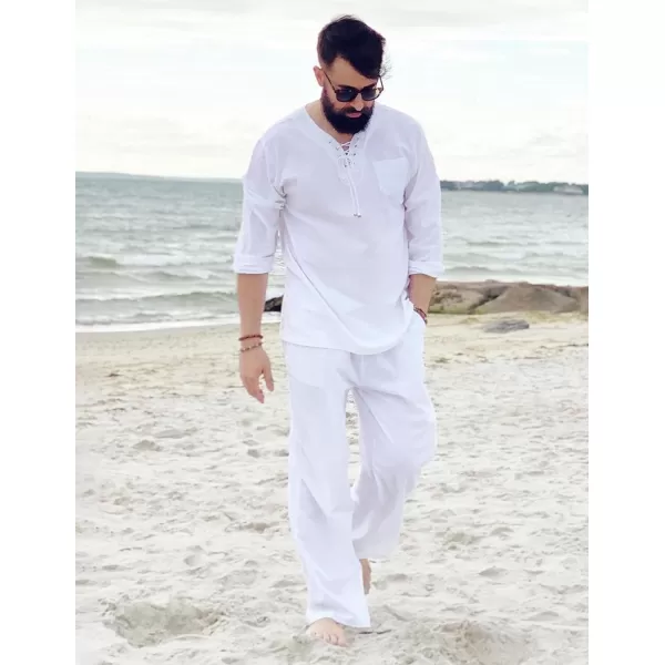 COOFANDY Mens Linen Beach Tee Shirts Cotton Hippie Shirts V Neck Long Sleeve Tunic Big and Tall Yoga Shirt