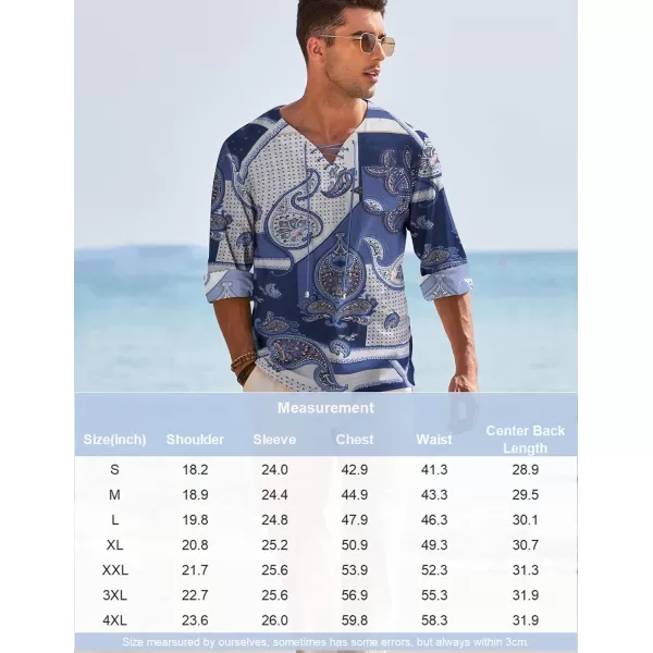 COOFANDY Mens Linen Beach Tee Shirts Cotton Hippie Shirts V Neck Long Sleeve Tunic Big and Tall Yoga Shirt