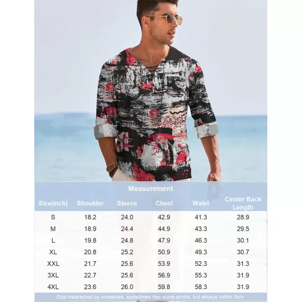 COOFANDY Mens Linen Beach Tee Shirts Cotton Hippie Shirts V Neck Long Sleeve Tunic Big and Tall Yoga Shirt