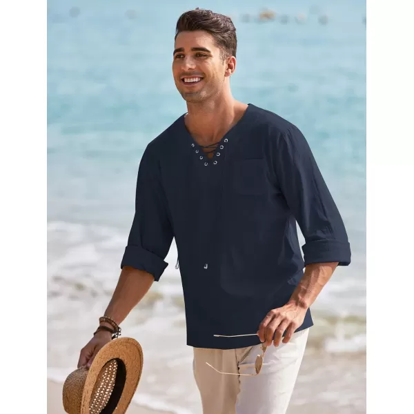 COOFANDY Mens Linen Beach Tee Shirts Cotton Hippie Shirts V Neck Long Sleeve Tunic Big and Tall Yoga Shirt