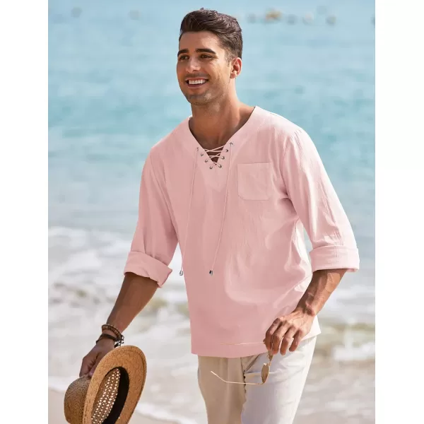 COOFANDY Mens Linen Beach Tee Shirts Cotton Hippie Shirts V Neck Long Sleeve Tunic Big and Tall Yoga Shirt