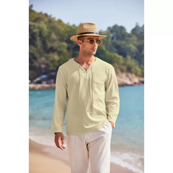 COOFANDY Mens Linen Beach Tee Shirts Cotton Hippie Shirts V Neck Long Sleeve Tunic Big and Tall Yoga Shirt