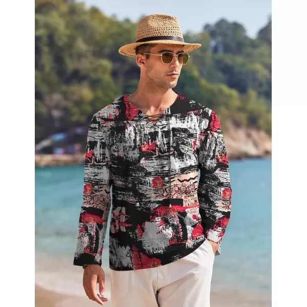 COOFANDY Mens Linen Beach Tee Shirts Cotton Hippie Shirts V Neck Long Sleeve Tunic Big and Tall Yoga Shirt