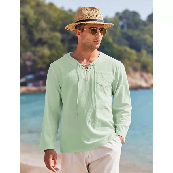 COOFANDY Mens Linen Beach Tee Shirts Cotton Hippie Shirts V Neck Long Sleeve Tunic Big and Tall Yoga Shirt