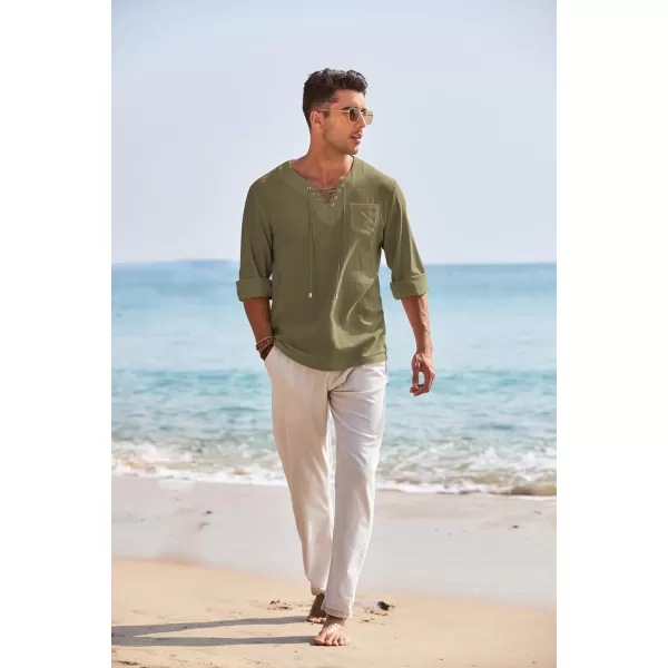 COOFANDY Mens Linen Beach Tee Shirts Cotton Hippie Shirts V Neck Long Sleeve Tunic Big and Tall Yoga Shirt