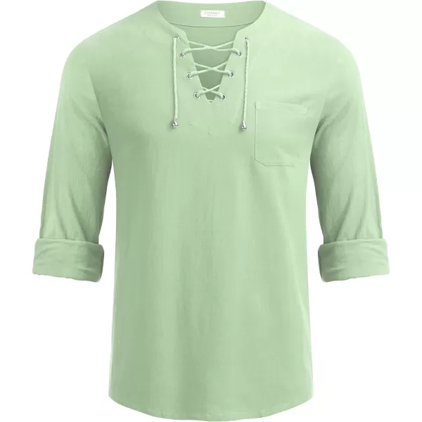 COOFANDY Mens Linen Beach Tee Shirts Cotton Hippie Shirts V Neck Long Sleeve Tunic Big and Tall Yoga Shirt