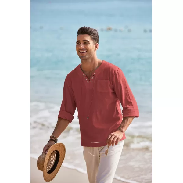 COOFANDY Mens Linen Beach Tee Shirts Cotton Hippie Shirts V Neck Long Sleeve Tunic Big and Tall Yoga Shirt