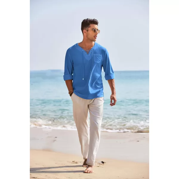 COOFANDY Mens Linen Beach Tee Shirts Cotton Hippie Shirts V Neck Long Sleeve Tunic Big and Tall Yoga Shirt