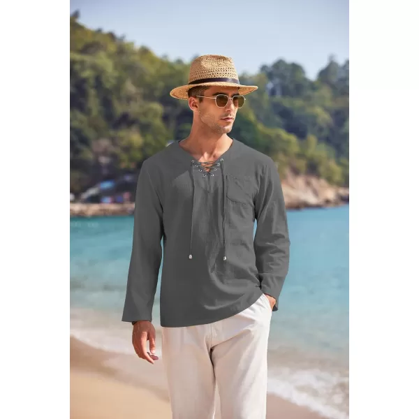 COOFANDY Mens Linen Beach Tee Shirts Cotton Hippie Shirts V Neck Long Sleeve Tunic Big and Tall Yoga Shirt
