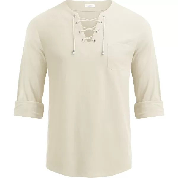 COOFANDY Mens Linen Beach Tee Shirts Cotton Hippie Shirts V Neck Long Sleeve Tunic Big and Tall Yoga Shirt