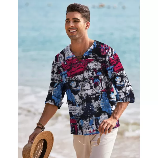 COOFANDY Mens Linen Beach Tee Shirts Cotton Hippie Shirts V Neck Long Sleeve Tunic Big and Tall Yoga Shirt