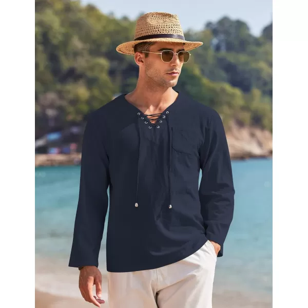 COOFANDY Mens Linen Beach Tee Shirts Cotton Hippie Shirts V Neck Long Sleeve Tunic Big and Tall Yoga Shirt