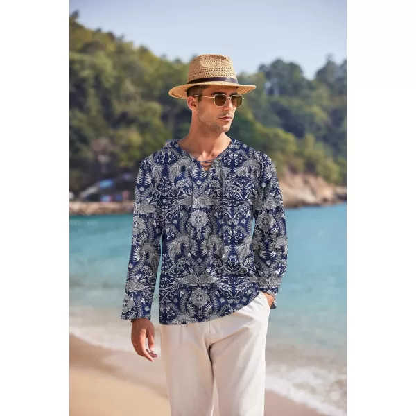 COOFANDY Mens Linen Beach Tee Shirts Cotton Hippie Shirts V Neck Long Sleeve Tunic Big and Tall Yoga Shirt