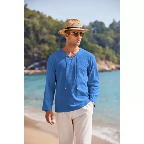 COOFANDY Mens Linen Beach Tee Shirts Cotton Hippie Shirts V Neck Long Sleeve Tunic Big and Tall Yoga Shirt
