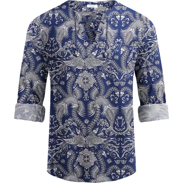 COOFANDY Mens Linen Beach Tee Shirts Cotton Hippie Shirts V Neck Long Sleeve Tunic Big and Tall Yoga Shirt