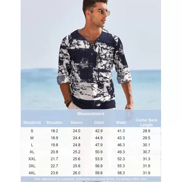 COOFANDY Mens Linen Beach Tee Shirts Cotton Hippie Shirts V Neck Long Sleeve Tunic Big and Tall Yoga Shirt