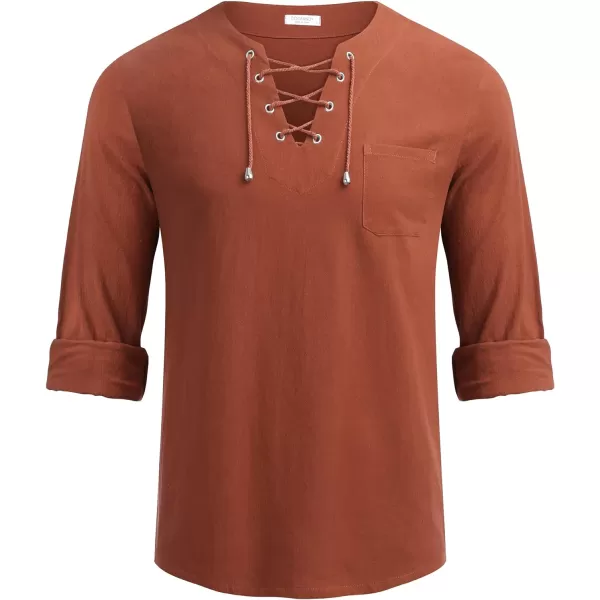 COOFANDY Mens Linen Beach Tee Shirts Cotton Hippie Shirts V Neck Long Sleeve Tunic Big and Tall Yoga Shirt