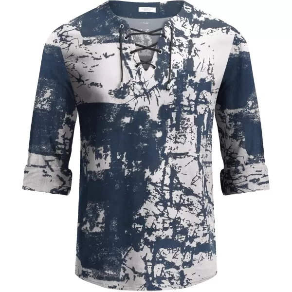 COOFANDY Mens Linen Beach Tee Shirts Cotton Hippie Shirts V Neck Long Sleeve Tunic Big and Tall Yoga Shirt