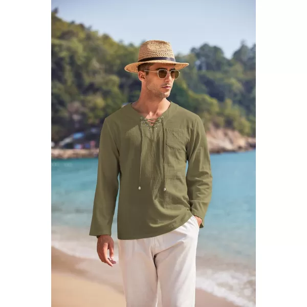 COOFANDY Mens Linen Beach Tee Shirts Cotton Hippie Shirts V Neck Long Sleeve Tunic Big and Tall Yoga Shirt