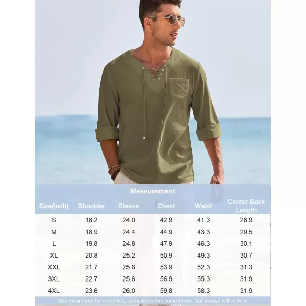 COOFANDY Mens Linen Beach Tee Shirts Cotton Hippie Shirts V Neck Long Sleeve Tunic Big and Tall Yoga Shirt