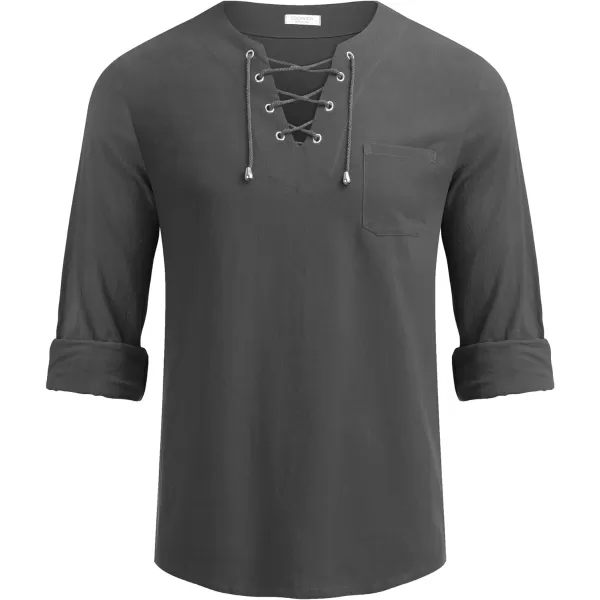 COOFANDY Mens Linen Beach Tee Shirts Cotton Hippie Shirts V Neck Long Sleeve Tunic Big and Tall Yoga Shirt