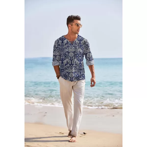 COOFANDY Mens Linen Beach Tee Shirts Cotton Hippie Shirts V Neck Long Sleeve Tunic Big and Tall Yoga Shirt
