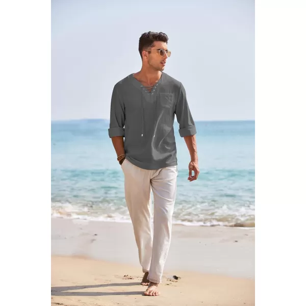 COOFANDY Mens Linen Beach Tee Shirts Cotton Hippie Shirts V Neck Long Sleeve Tunic Big and Tall Yoga Shirt