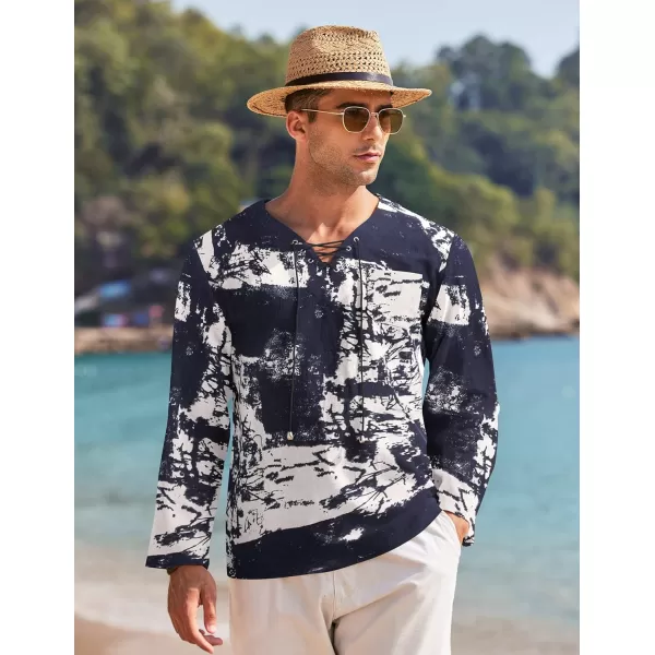 COOFANDY Mens Linen Beach Tee Shirts Cotton Hippie Shirts V Neck Long Sleeve Tunic Big and Tall Yoga Shirt