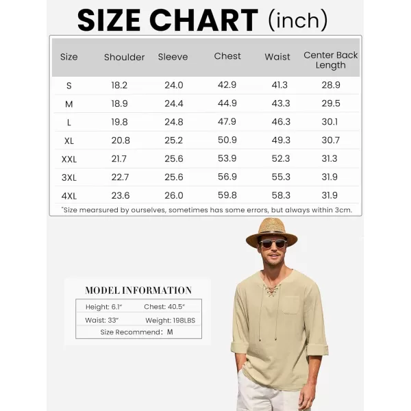 COOFANDY Mens Linen Beach Tee Shirts Cotton Hippie Shirts V Neck Long Sleeve Tunic Big and Tall Yoga Shirt