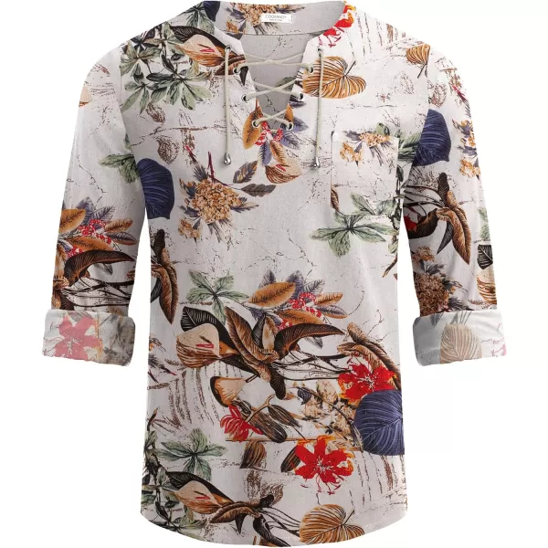 COOFANDY Mens Linen Beach Tee Shirts Cotton Hippie Shirts V Neck Long Sleeve Tunic Big and Tall Yoga Shirt