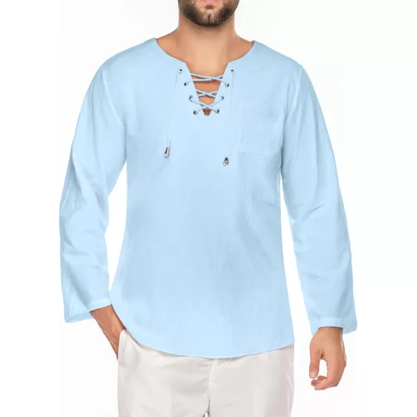 COOFANDY Mens Linen Beach Tee Shirts Cotton Hippie Shirts V Neck Long Sleeve Tunic Big and Tall Yoga Shirt