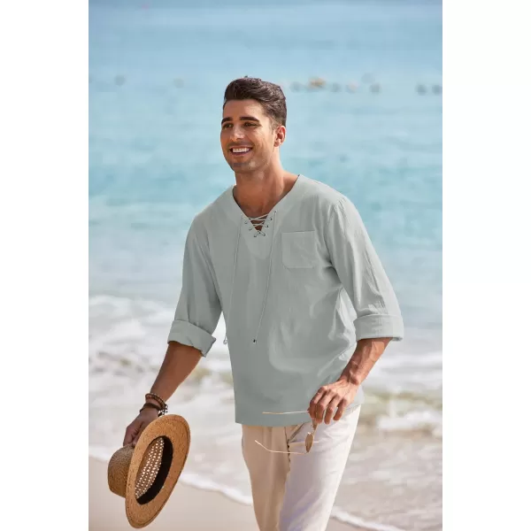 COOFANDY Mens Linen Beach Tee Shirts Cotton Hippie Shirts V Neck Long Sleeve Tunic Big and Tall Yoga Shirt