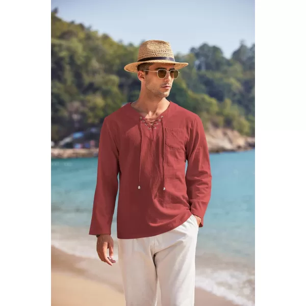 COOFANDY Mens Linen Beach Tee Shirts Cotton Hippie Shirts V Neck Long Sleeve Tunic Big and Tall Yoga Shirt